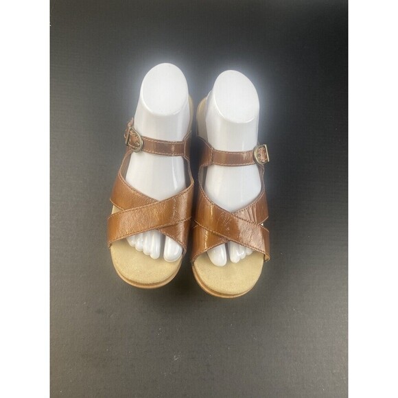 Dansko Bronze Patent Leather Criss Cross Strappy‎ Slides Sandals Clogs  Size 41 - Picture 2 of 16